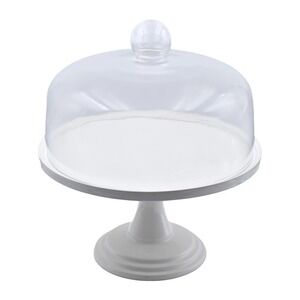 Temp-tations Woodland Ceramic Pedestal Cake Stand with Dome Glass Lid White